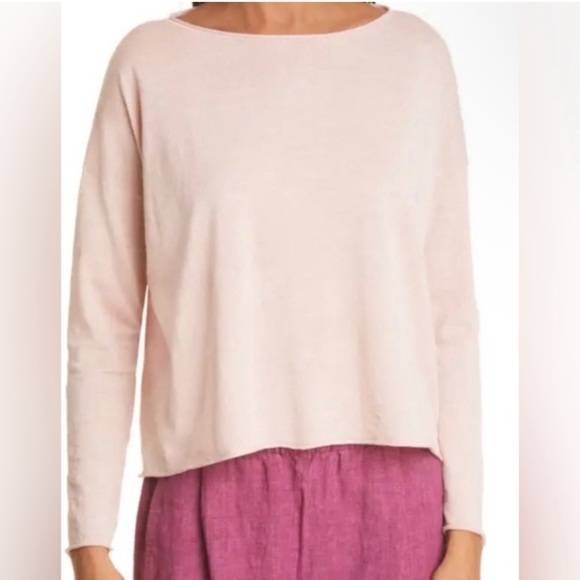 *NEW* EILEEN FISHER BOAT NECK BOX TOP PINK POWDER MEDIUM - Picture 1 of 6